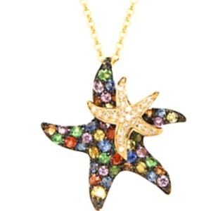 NEW! EFFY 14K GOLD 2 STARFISH NECKLACE W DIAMONDS